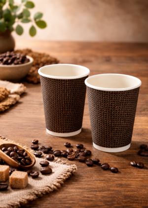 12oz Brown Checked Ripple Paper Cup