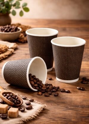 8oz Brown Checked Ripple Paper Cup